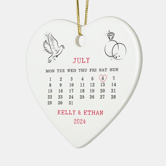 Hart Kalender Zomer Bruiloft 2024 Keramisch Ornament (Links)