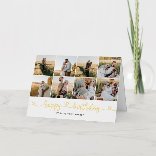 Hart Kalligrafie 13 Foto Gelukkige Verjaardag Folie Wenskaart (Voorkant)