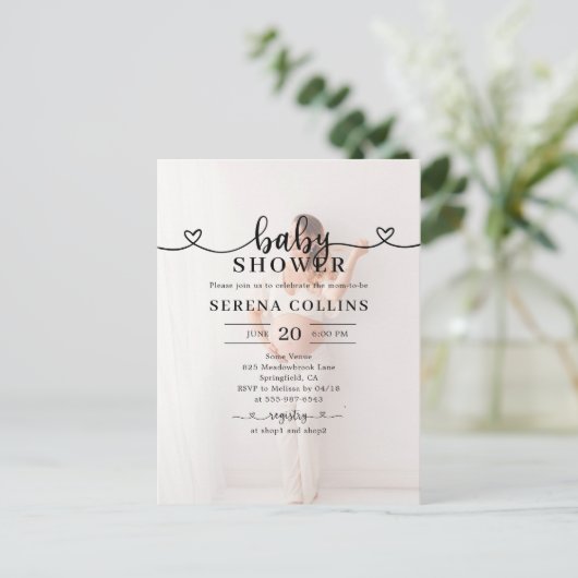 Hart kalligrafie 4 Foto Baby shower Briefkaart (Staand voorkant)