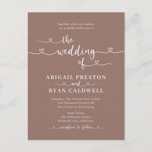 Hart Kalligrafie 4 Foto Bruin Budget Huwelijk Briefkaart (Voorkant)