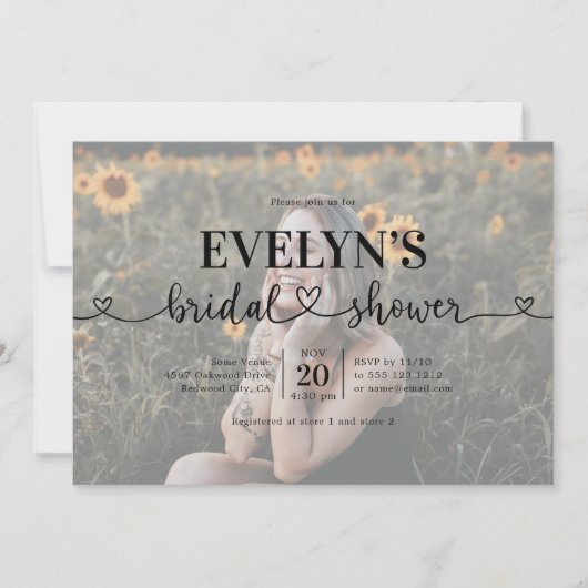 Hart Kalligrafie 5 Foto Bruids Douche Uitnodiging (Voorkant)