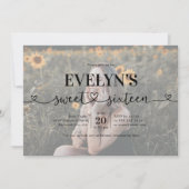 Hart Kalligrafie 5 Foto Sweet 16 Uitnodiging (Voorkant)