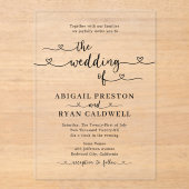 Hart kalligrafie minimalistische bruiloft acryl uitnodigingen (Voorkant)