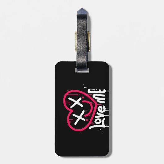 Hart karakter met dode ogen en glimlach gespoten bagagelabel (Achterkant verticaal)