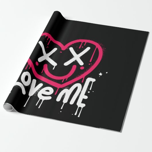 Hart karakter met dode ogen en glimlach gespoten cadeaupapier (Uitgerold)