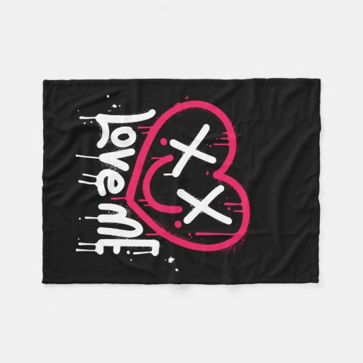 Hart karakter met dode ogen en glimlach gespoten fleece deken (Voorkant (Horizontaal))