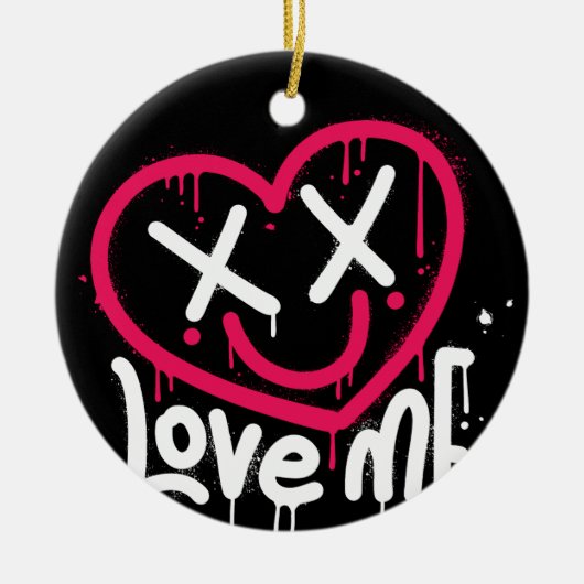 Hart karakter met dode ogen en glimlach gespoten keramisch ornament (Voorkant)