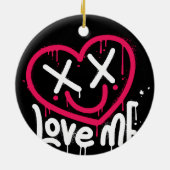 Hart karakter met dode ogen en glimlach gespoten keramisch ornament (Achterkant)