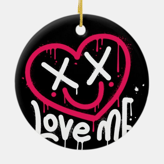 Hart karakter met dode ogen en glimlach gespoten keramisch ornament (Achterkant)