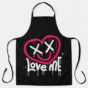 Hart karakter met dode ogen en glimlach gespoten schort