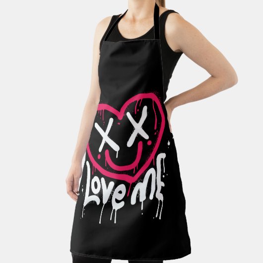 Hart karakter met dode ogen en glimlach gespoten schort (Insitu)