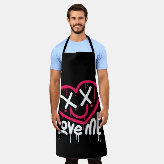 Hart karakter met dode ogen en glimlach gespoten schort (Gedragen)