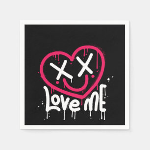 Hart karakter met dode ogen en glimlach gespoten servet