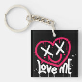 Hart karakter met dode ogen en glimlach gespoten sleutelhanger (voorkant)