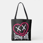 Hart karakter met dode ogen en glimlach gespoten tote bag (Achterkant)