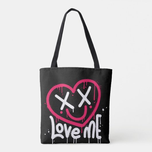 Hart karakter met dode ogen en glimlach gespoten tote bag (Achterkant)