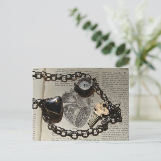 Hart, Kijk, Sleutel Ketting op  Menselijk Hart Briefkaart (Staand voorkant)
