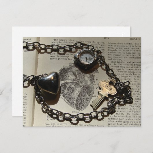 Hart, Kijk, Sleutel Ketting op Menselijk Hart Briefkaart (Voorkant / Achterkant)