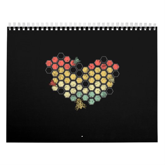 Hart kleurrijke honingraat met Schattigee bijen Kalender (Hoes)