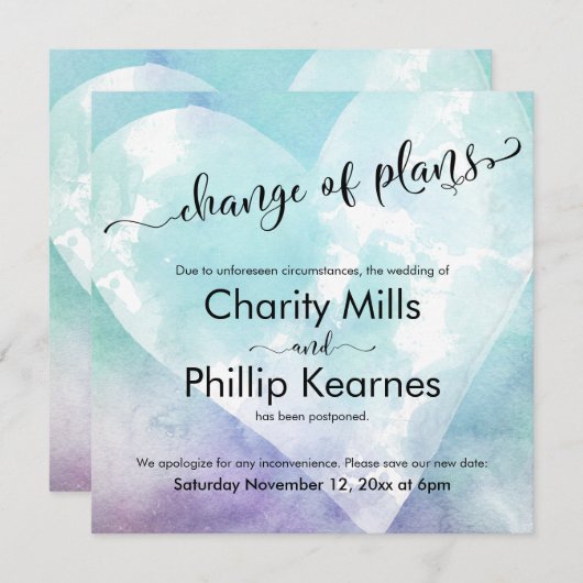 Hart Kleurrijke Uitgestelde Bruiloft Verandering v (Voorkant / Achterkant)