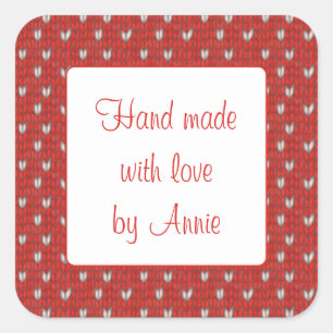 HART KNIT 3 "Vierkante "Hand gemaakte" Stickers