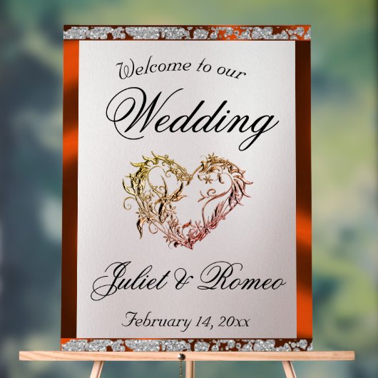 Hart, Koper Ribbon & Sparkle Welkom Acryl Bord (Neutraal)