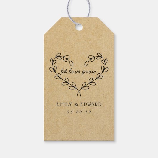 Hart krans Laat liefde groeien bruiloft gunst Cadeaulabel (Voorkant)