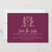 Hart kroon kuif wijn rode perzik foto bruiloft save the date (Voorkant)