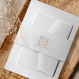 Hart kroon monogram roos gouden en witte bruiloft uitnodigingen wikkel