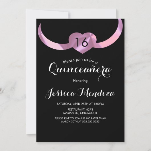 Hart Kroon Quinceañera Sweet 16 Roze Folie Kaart (Voorkant)