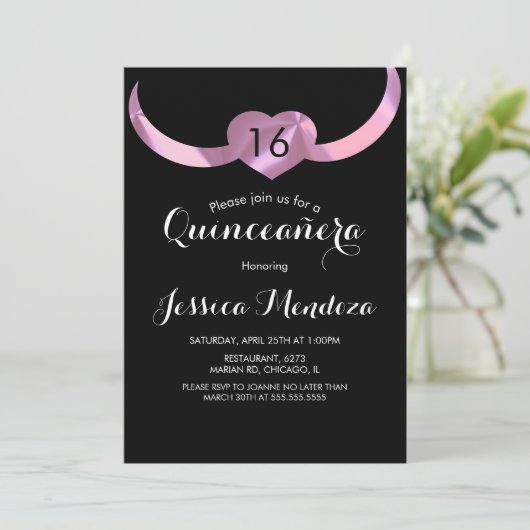 Hart Kroon Quinceañera Sweet 16 Roze Folie Kaart (Staand voorkant)