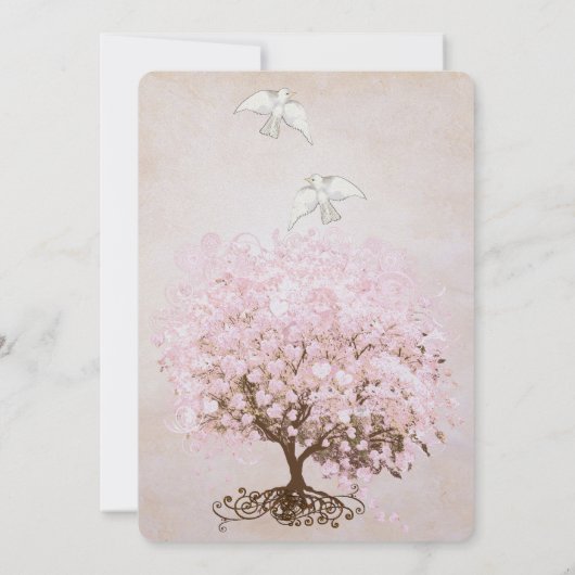 Hart Leaf Bleek Dogwood Pink Tree Dove Weddenschap Kaart (Achterkant)
