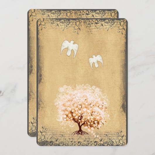Hart Leaf Coral Tree Dove Love Bird Weddings Kaart (Voorkant / Achterkant)
