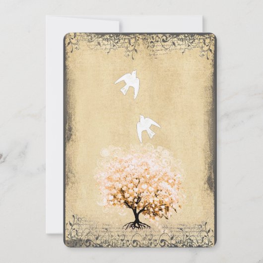Hart Leaf Coral Tree Dove Love Bird Weddings Kaart (Voorkant)