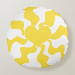 Hart - Lemon Geel en Wit Rond Kussen