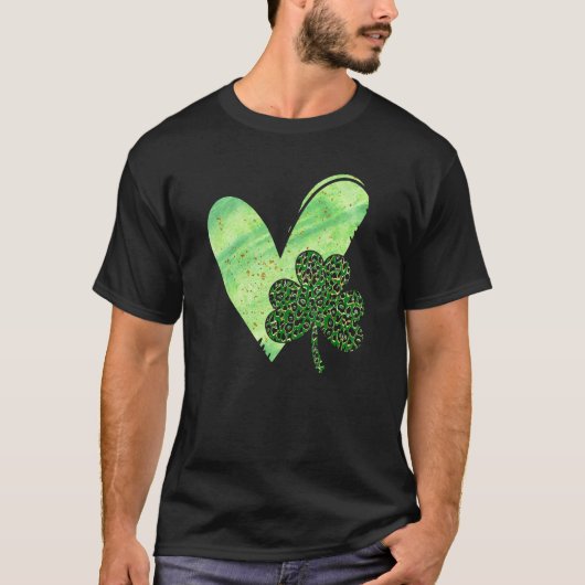 Hart Leopard C Shamrock Lucky St Patricks Dag Iri T-shirt (Voorkant)