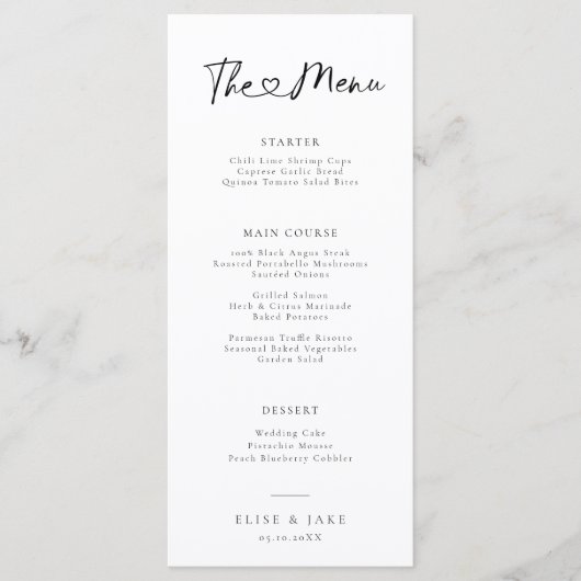 Hart Lettertype Bruiloft Menu (Voorkant)