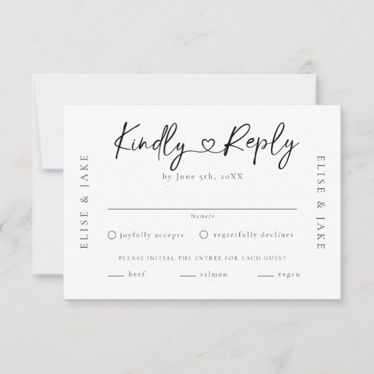 Hart Lettertype Bruiloft RSVP Kaartje (Voorkant)