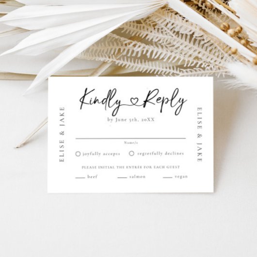 Hart Lettertype Bruiloft RSVP Kaartje