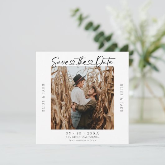 Hart Lettertype Trouwfoto Save The Date (Staand voorkant)