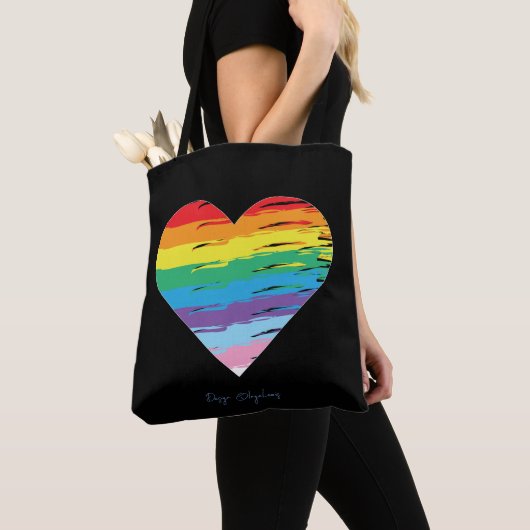 HART LGBTQIA Regenboogvlag, Zwarte Canvas tas (Dichtbij)