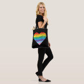 HART LGBTQIA Regenboogvlag, Zwarte Canvas tas (Op model)