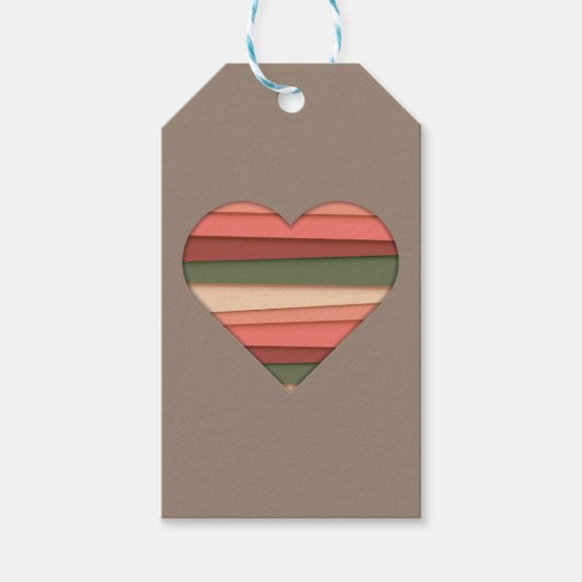 Hart Liefde Gestreepte Valentijnsdag Cadeaulabel (Voorkant)