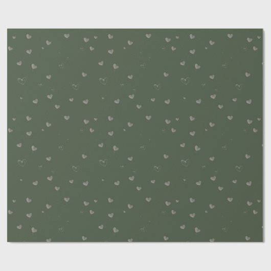 Hart Liefde Kerstmis Donker Groen Inpakpapier (Vlak)