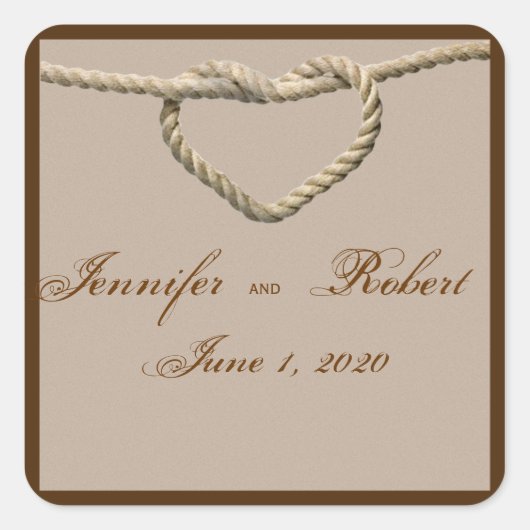 Hart Liefde Knoop Western Bruiloft Envelop Afdicht Vierkante Sticker (Voorkant)