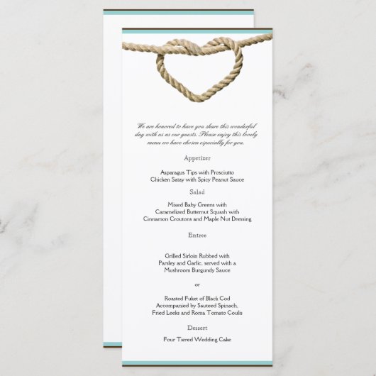 Hart Liefde Knoop Western Bruiloft Menu (Voorkant / Achterkant)