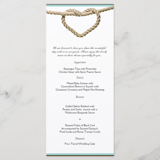 Hart Liefde Knoop Western Bruiloft Menu (Voorkant)