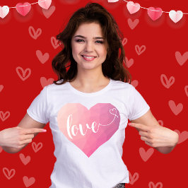 Hart Liefde Modern Waterverf Roze Valentijnsdag T-shirt
