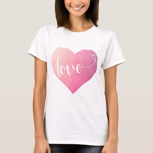 Hart Liefde Modern Waterverf Roze Valentijnsdag T-shirt (Voorkant)