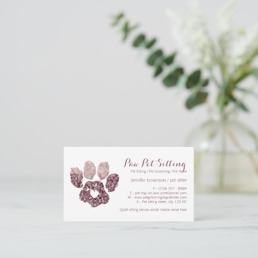 Hart Liefde Quartz Pet Sitter Grooming Paw Visitekaartje (Staand voorkant)